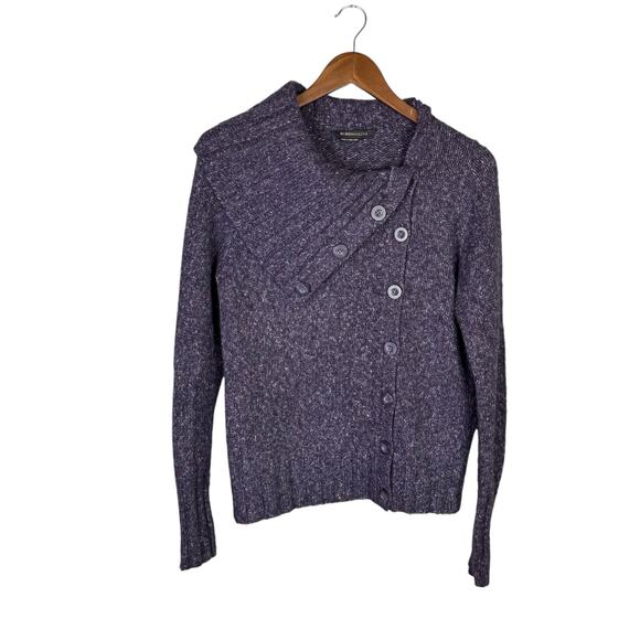 BCBGMaxazria Deep Purple Chunky Knit Wool Blend Long Sleeve Cardigan Sweater - Picture 8 of 11